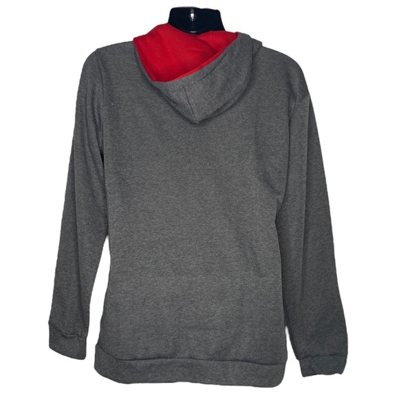 VSKA Two-Tone Asymmetrical Strap Pullover Hoodie (Size:XXXL, Color:Gray/Red) - Picture 2 of 3